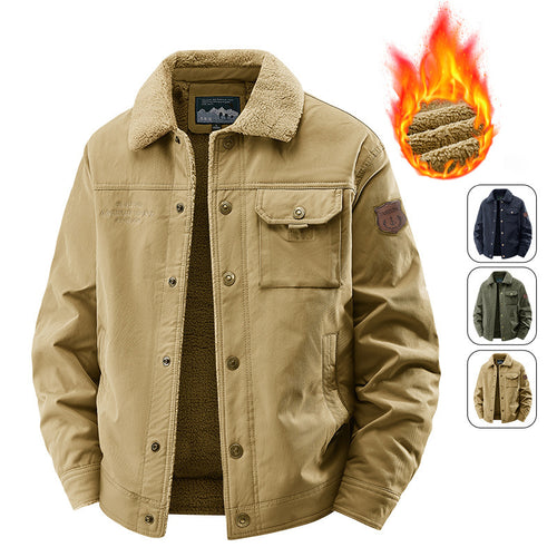 Herren nan gefütterte Canvas-Jacke mit Sherpa-Kragen, wärmendem Teddyfutter und funktionalen Brusttaschen Drune