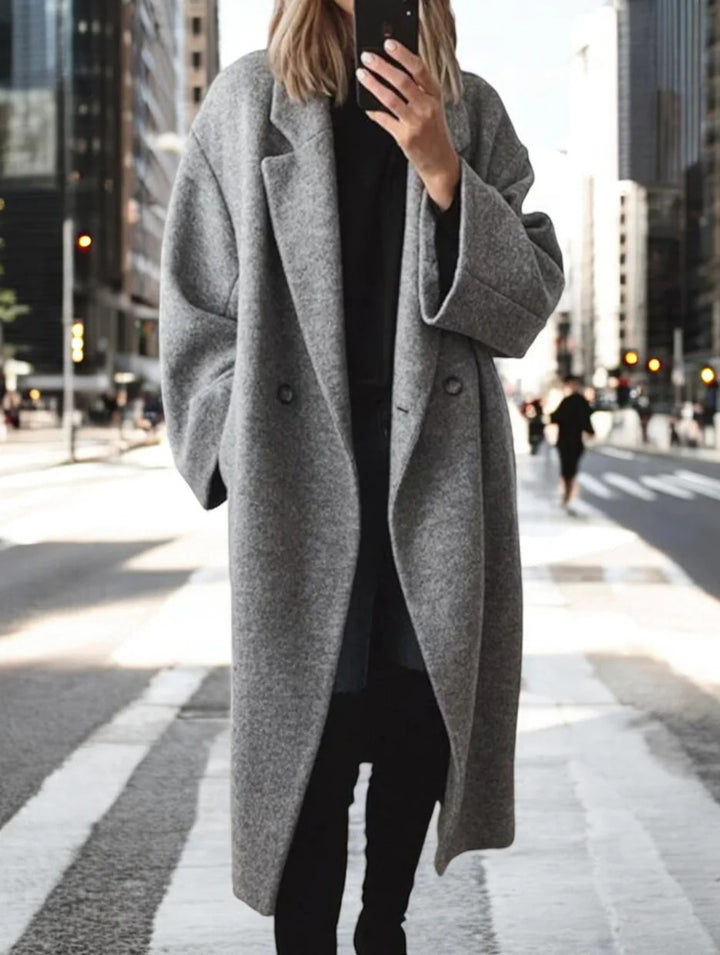 Damen Oversized Wollmantel mit doppelt-knöpfigem Design und lässigem Schnitt Drune