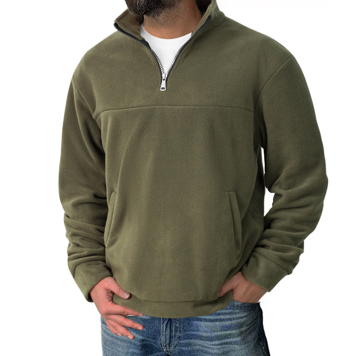 Herren Fleece-Halbzip-Pullover mit Stehkragen und Kängurutasche Drune