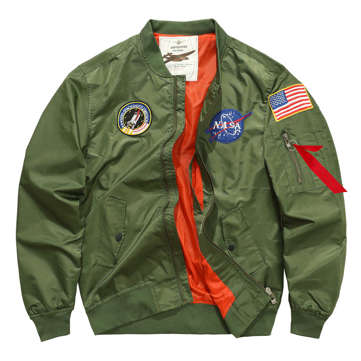 Männermode mit  besticktem Patch Flug-Bomberjacke mit kontrastierender Innenfutter und Utility-Ärmeltasche Drune