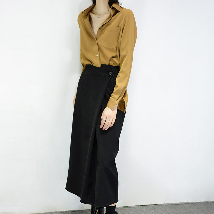 Damen Taillenhoher Wickel-Maxirock mit seitlichem Knopfdetail und geradem Fall Drune