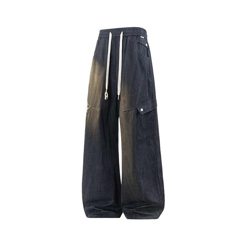 Damen Weite Leinenoptik-Cargohose mit Tunnelzugbund und großen Klapptaschen Drune