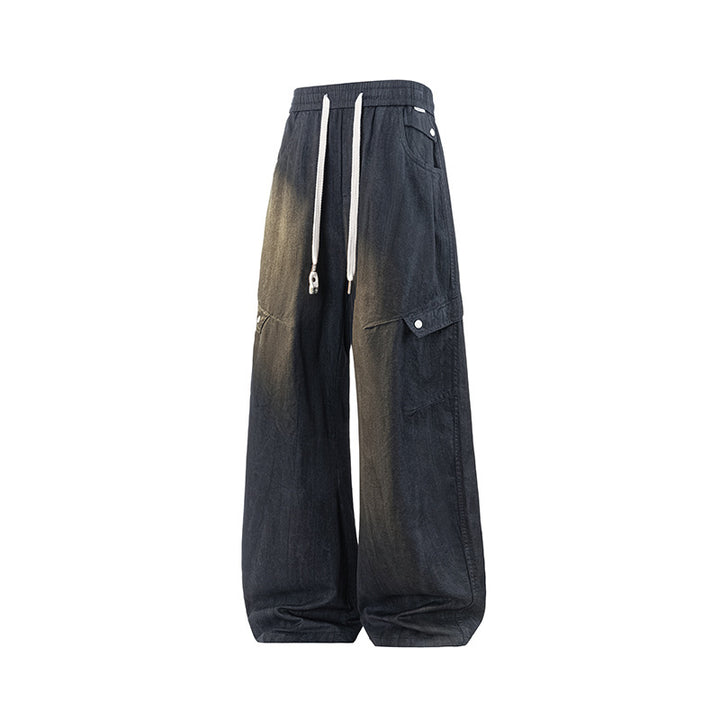 Damen Weite Leinenoptik-Cargohose mit Tunnelzugbund und großen Klapptaschen Drune