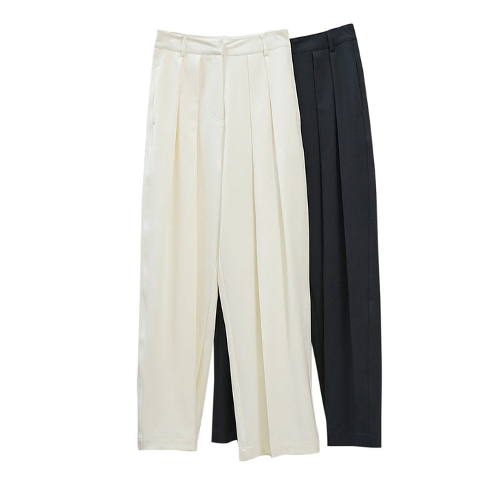 Damen Weite hochtaillierte Palazzo-Hose mit doppelter Bundfalte und fließender Satin-Optik Drune