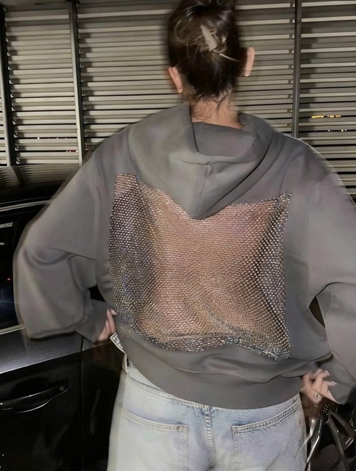 Damen Hoodie mit glitzerndem Mesh-Rückenapplikation Drune