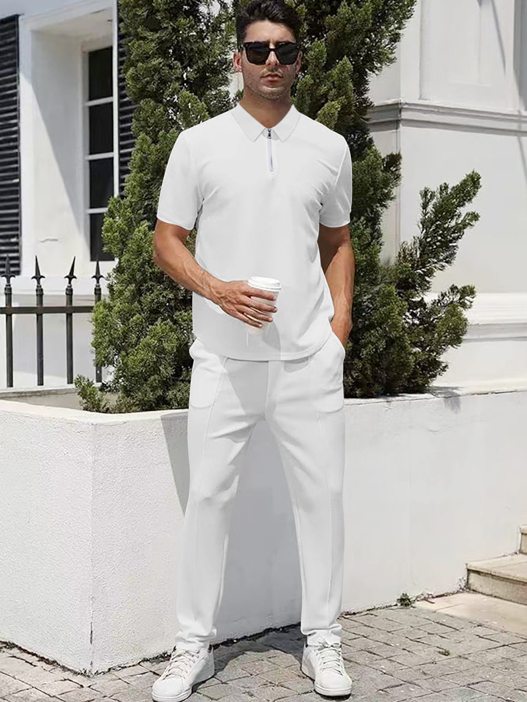 Herren nan urbanes Reise-Poloshirt mit kurzem Frontreißverschluss, elastischem Interlock und knitterarmer Pflege Drune