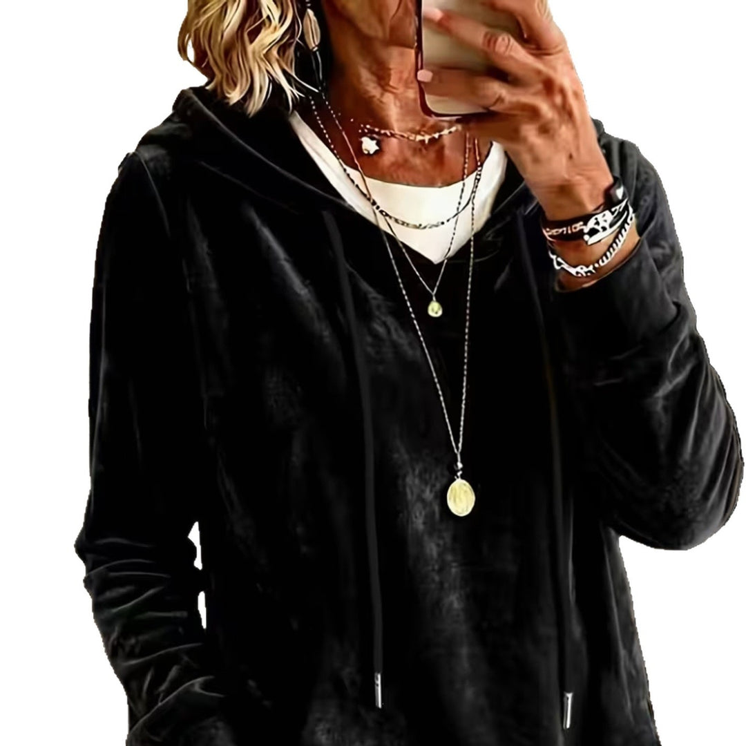 Damen Samtvelours-Hoodie mit Kordelzug und lässiger Oversize-Passform Drune