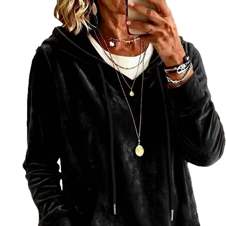 Damen Samtvelours-Hoodie mit Kordelzug und lässiger Oversize-Passform Drune