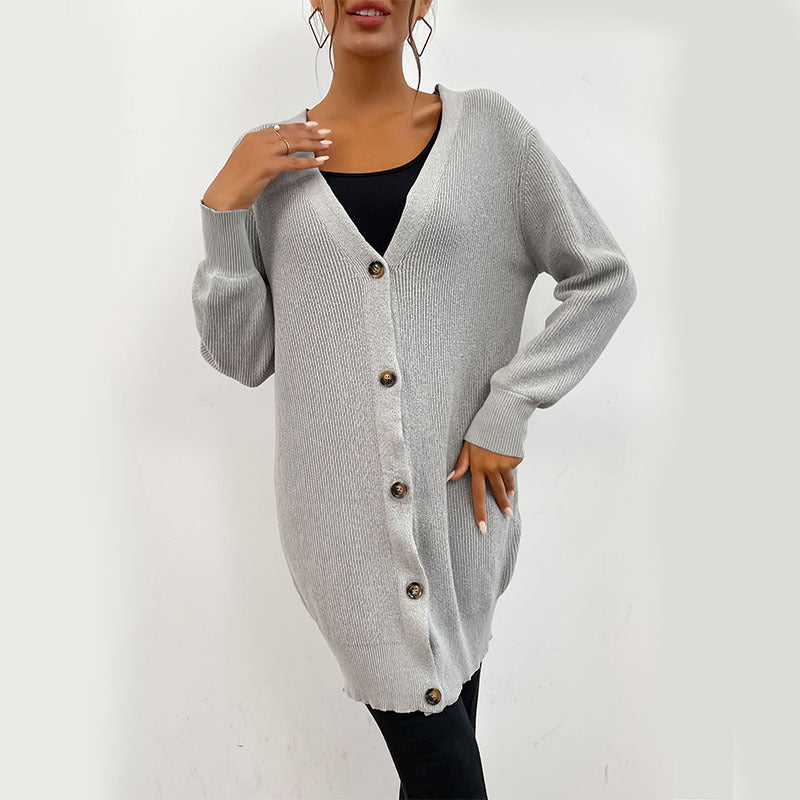 Damen Oversize Longcardigan aus weichem Feinstrick mit tiefem V‑Ausschnitt und Knopfleiste Drune