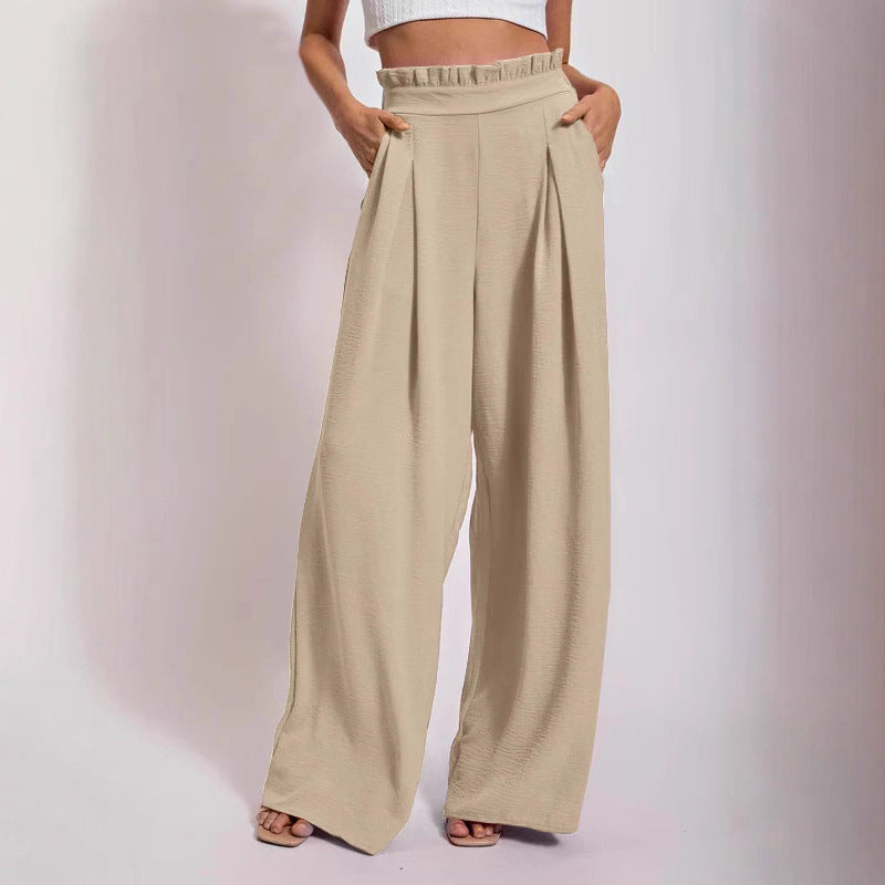 Damen Weit geschnittene High-Waist-Hose mit Faltenwurf und elastischem Bund Drune