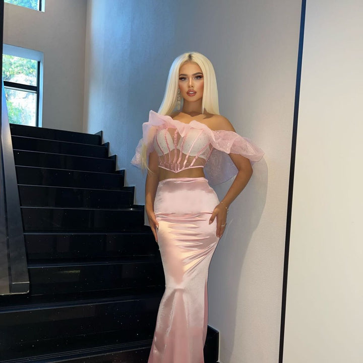 Damen Elegantes langes Abendkleid mit voluminösen Rüschen und figurformendem Design Drune