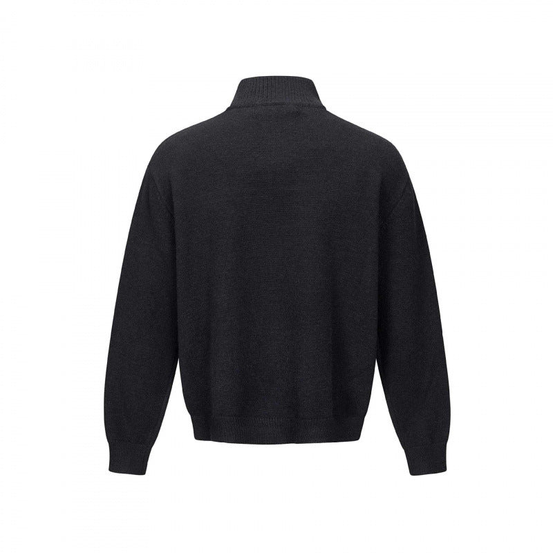 Unisex Feinstrick-Halbzipp-Pullover mit Stehkragen und diagonaler Struktur Drune