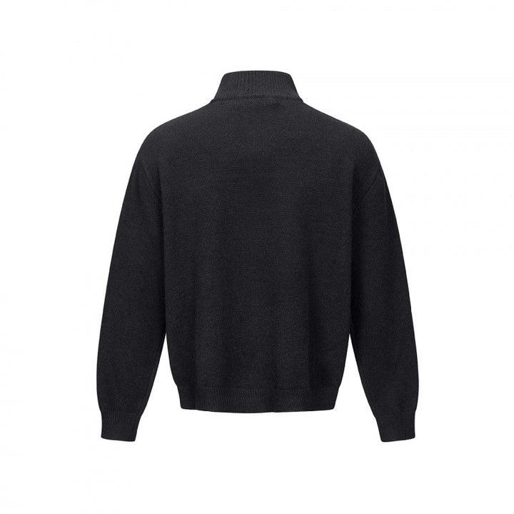 Unisex Feinstrick-Halbzipp-Pullover mit Stehkragen und diagonaler Struktur Drune
