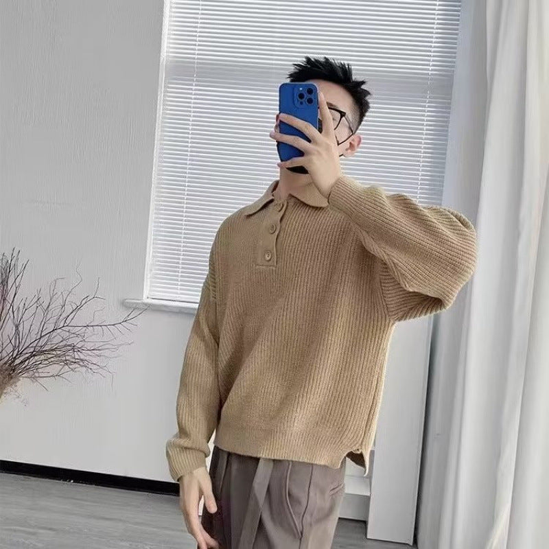 Herren Feinstrick-Polo-Pullover mit Halbschlupf‑Knopfleiste, Rippstruktur und Seitenschlitzen Drune