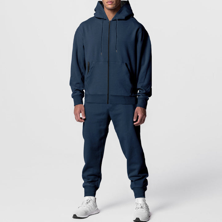 Herren nan urbanes Reißverschluss‑Hoodie mit Kängurutasche und konisch zulaufender Jogginghose Set Drune