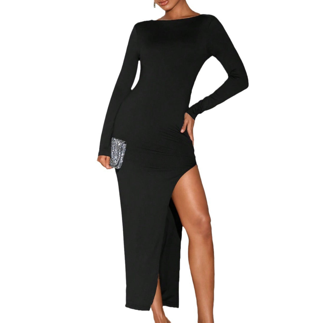 Damen Maxikleid mit langem Arm und elegantem Schlitz Drune