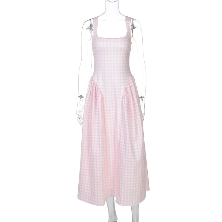 Damen Sommerliches Maxikleid mit Karo-Design und seitlichen Raffungselementen Drune