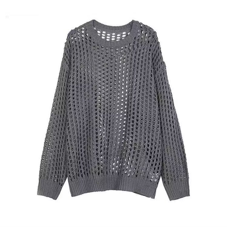 Damen luftiger Strickpullover mit Lochmuster und weitem Schnitt Drune