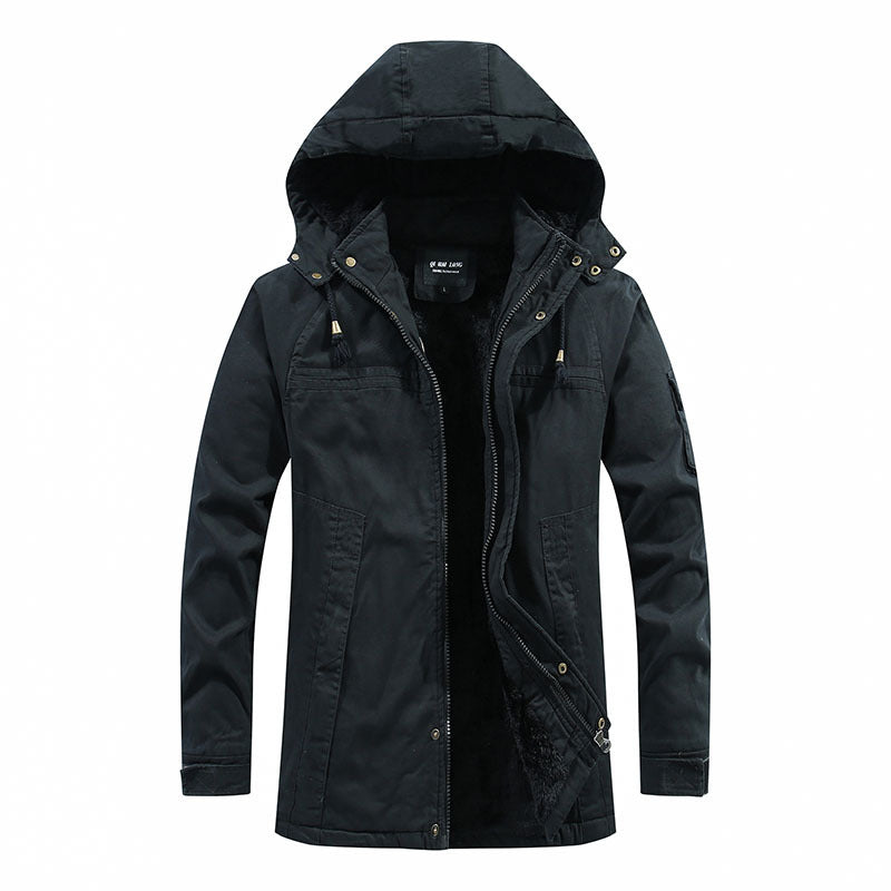 Herren Outdoor-Canvasparka mit abgenähter Kapuze, wärmender Teddyfleece-Innenlage und verdecktem Zweiwege-Reißverschluss Drune