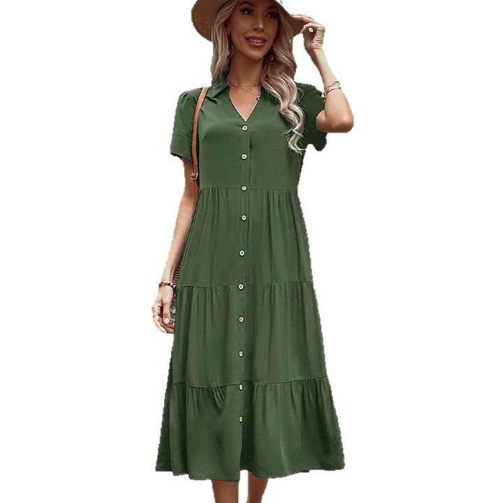 Damen lässiges Maxikleid mit Knopfleiste und voluminösen Rüschen Drune