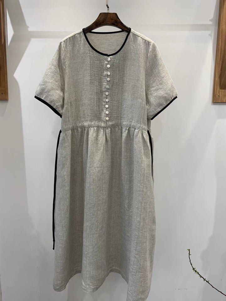 Damen Freizeit Kurzarm Hemdblusenkleid Drune