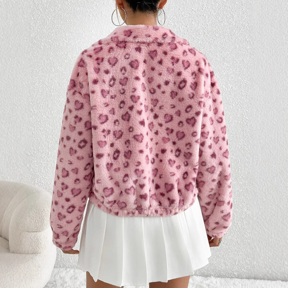 Damen Fleecejacke mit modischem Leopardenmuster Drune