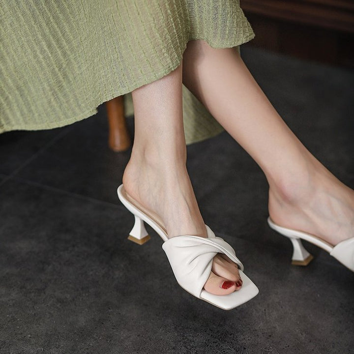 Damen elegante Knoten-Mules mit mittelhohem Absatz Drune