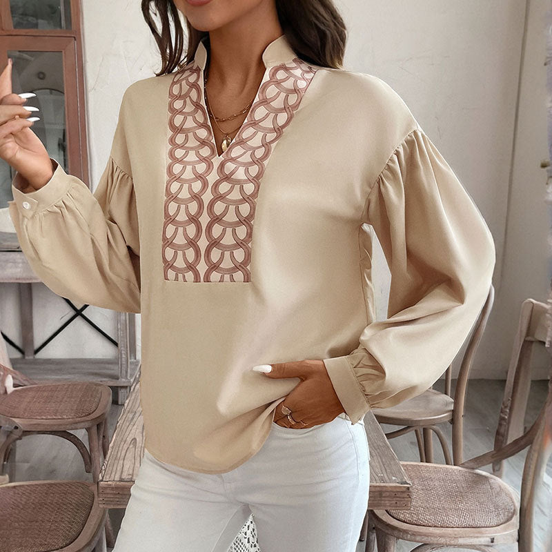 Damen Elegante Bluse mit dekorativen Mustern Drune