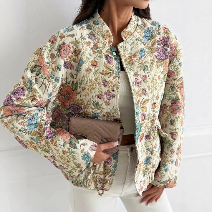 Damen Florale Jacquard-Steppjacke mit Stehkragen und elastischem Saum Drune