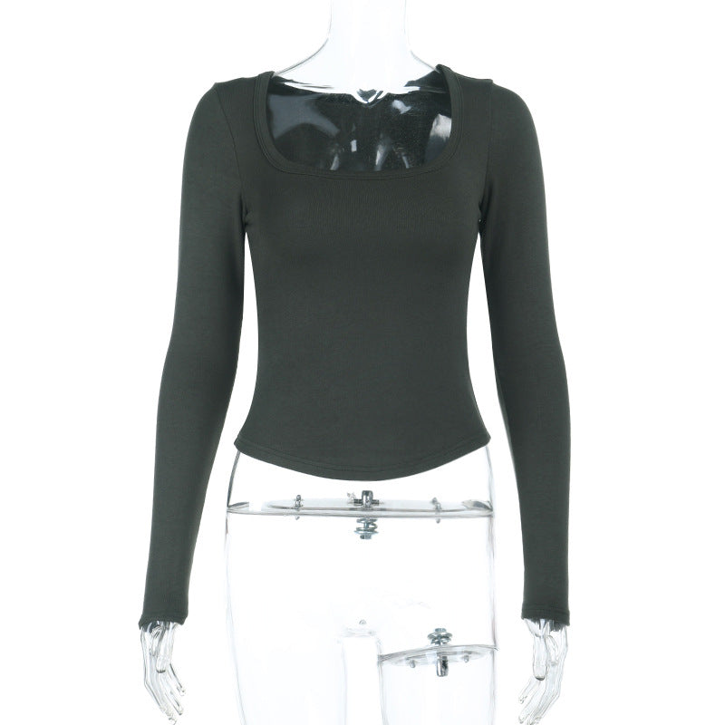Damen Enganliegendes Langarm-Croppedshirt mit quadratischem Ausschnitt Drune