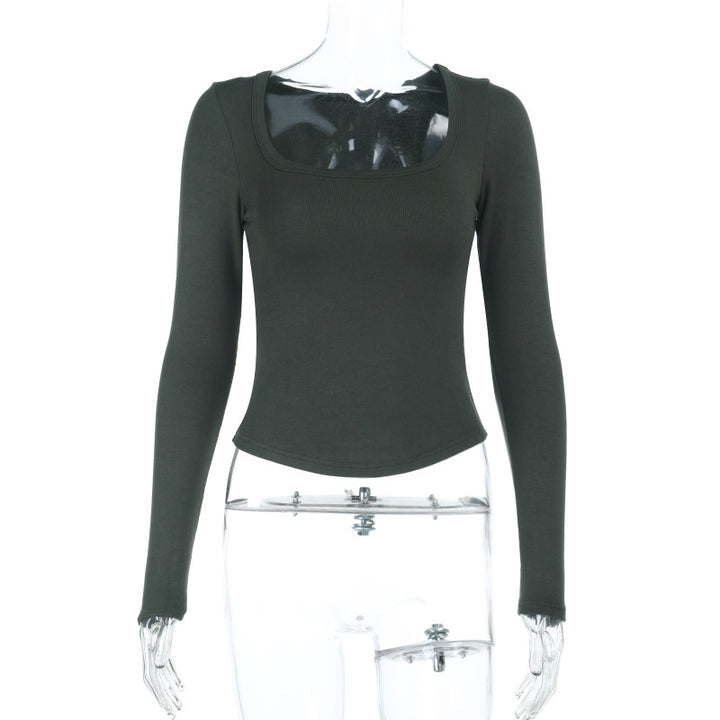 Damen Enganliegendes Langarm-Croppedshirt mit quadratischem Ausschnitt Drune