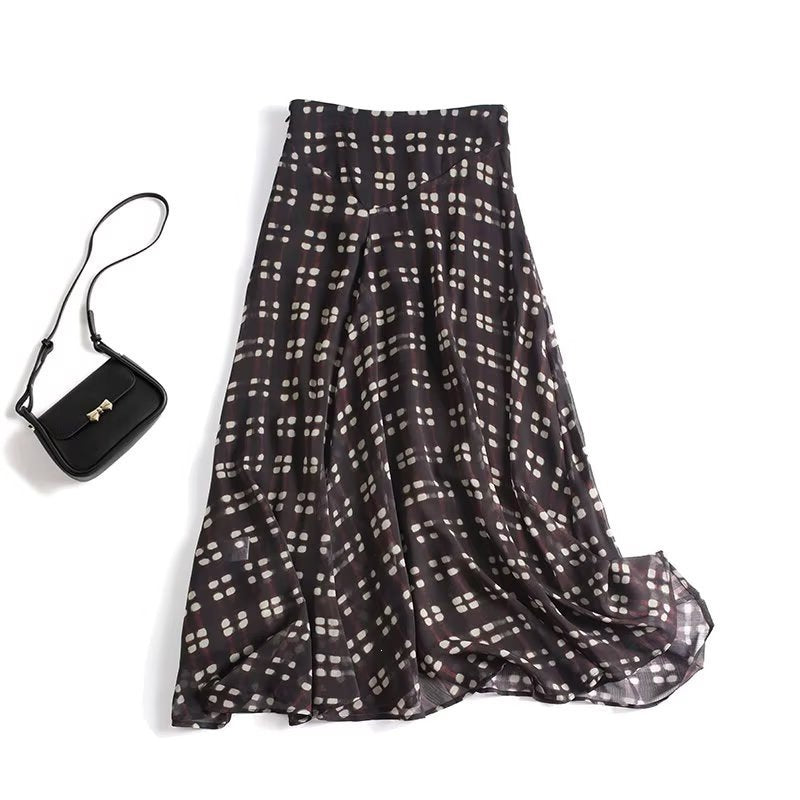 Damen Fließender Maxirock aus Chiffon mit geometrischem Allover‑Print und hoher Taille Drune