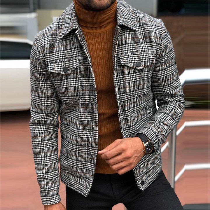 Herren Kariertes Overshirt Jackett aus Wollmischung mit Brusttaschen Drune