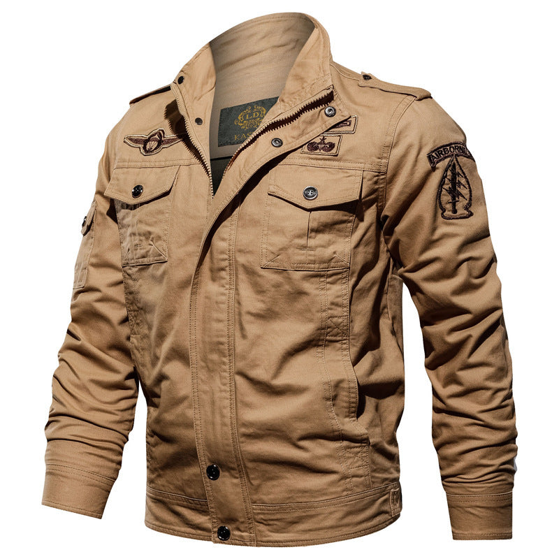 Herren Military-Canvas Fieldjacke mit Stehkragen Schulterklappen und Multifunktions-Taschen Drune