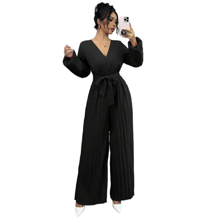 Damen Eleganter Plissee Jumpsuit Drune