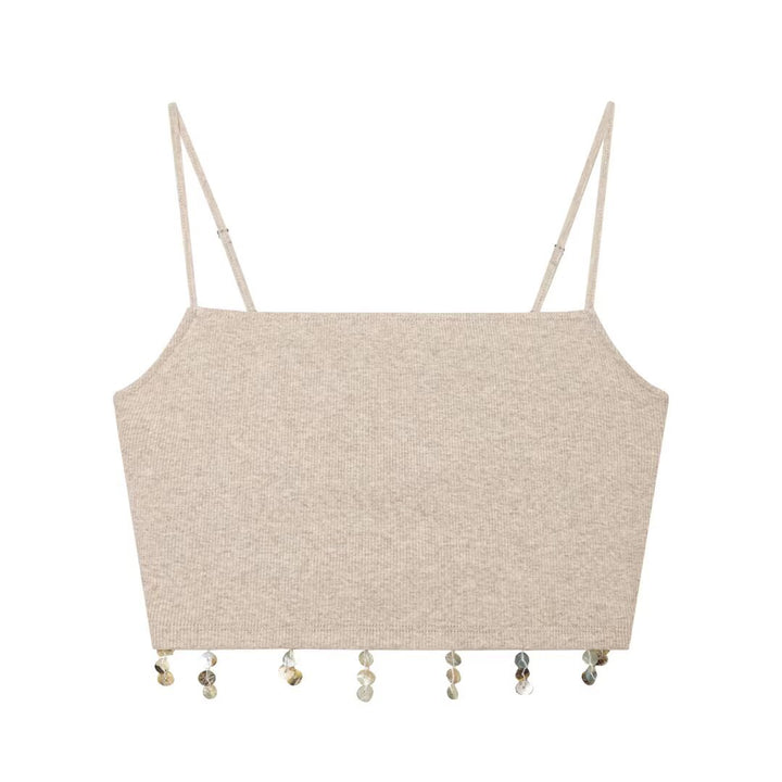 Damen Cropped Top mit zarten Trägerschnüren und funkelndem Saum Drune