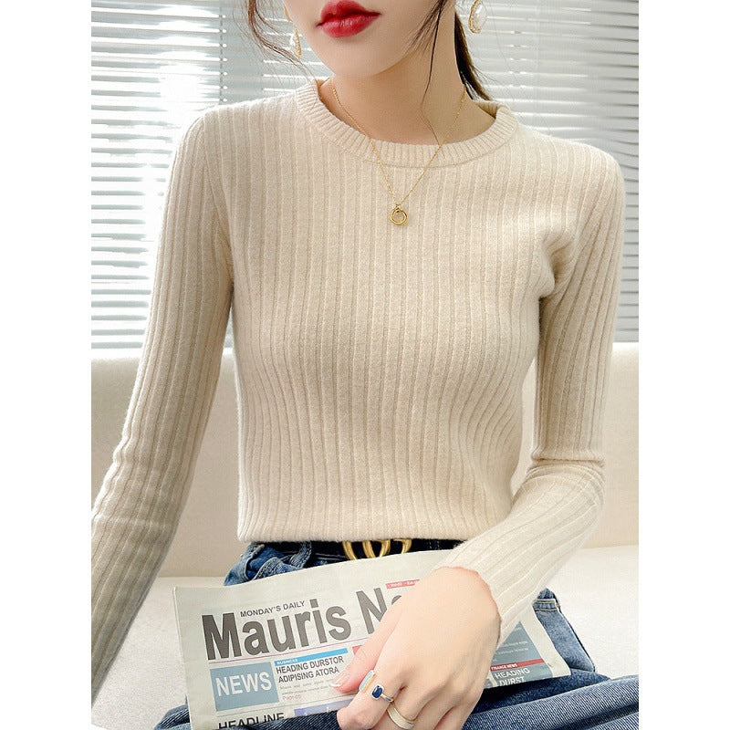 Damen Feinstrickpullover mit Rippstruktur und Rundhalsausschnitt Drune
