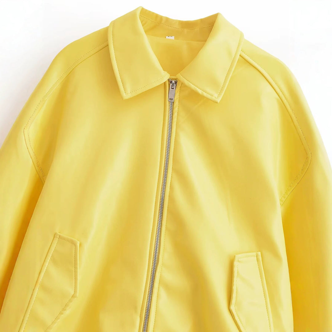 Damen Oversized Bomberjacke mit Reißverschluss, Kragen, gerippten Bündchen und Pattentaschen Drune