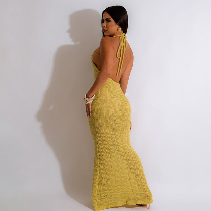 Damen figurbetontes Maxikleid mit modernem Kragen und elegantem Schnitt Drune