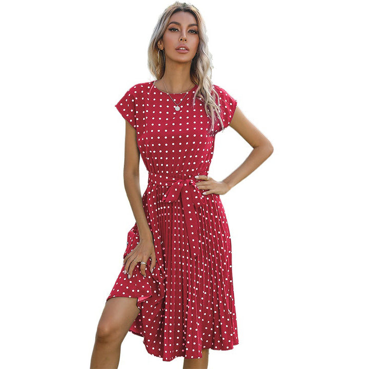Damen Midi-Kleid mit taillierbarem Gürtel und charmanten Punkten Drune