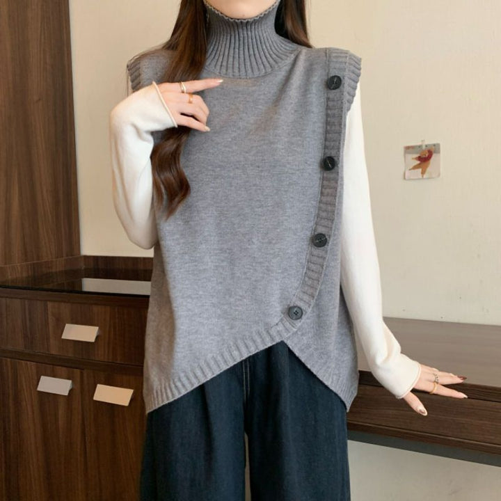 Damen Strickpullover mit hohem Kragen und asymmetrischem Schnitt Drune