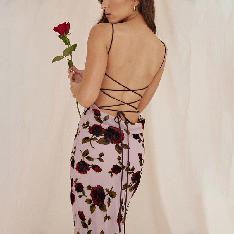 Damen Maxikleid mit floralem Design und dekorativen Spaghettiträgern Drune