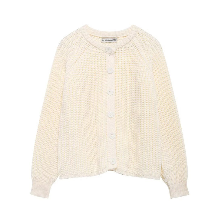 Damen nan grob gestrickte Raglan-Cardigan mit Ballonärmeln und durchgehender Knopfleiste Drune