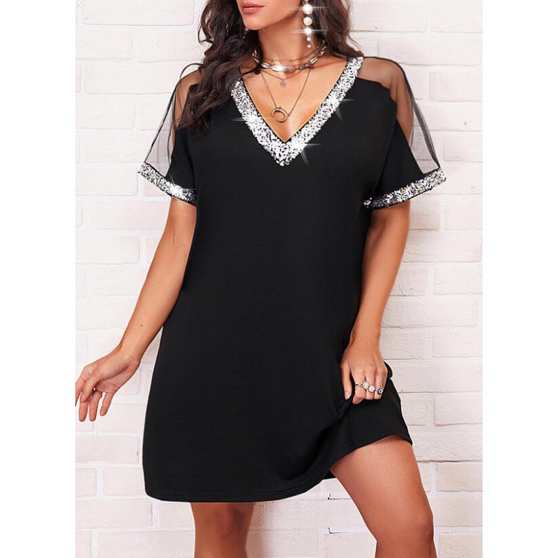 Damen CASUAL KLEID MIT TRANSPARENTEN ÄRMELN UND GLITZERVERZIERUNG Drune