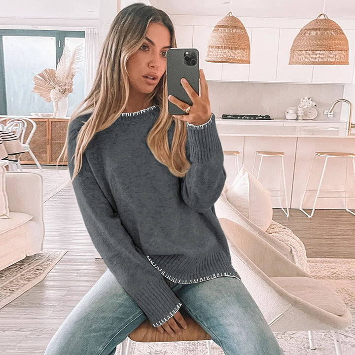 Damen Lässiger Strickpullover mit Rippdetails Drune