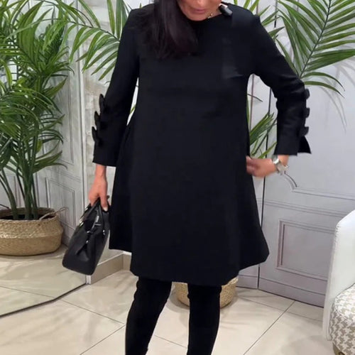 Damen nan A-Linien-Tunika-Kleid mit gestuften Zierlaschenärmeln Drune