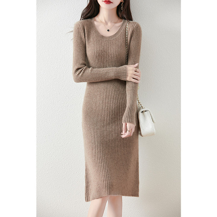 Damen Strickkleid mit feiner Rippstruktur und tailliertem Schnitt Drune