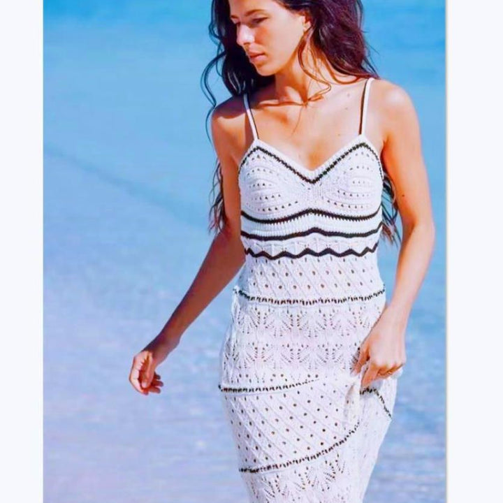 Damen Häkel-Maxikleid mit fließendem Schnitt und raffinierten Details Drune