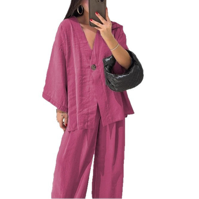 Damen lässiges Two-Piece Set mit oversized Schnitt und Knopfverschluss Drune