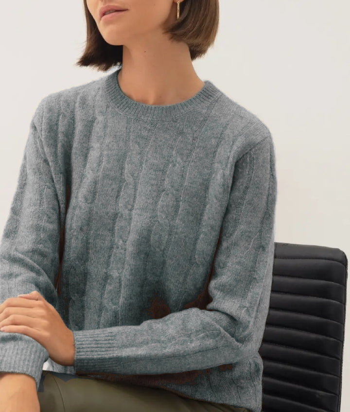 Damen Kabelstruktur‑Pullover im Zopfstrick mit Rundhalsausschnitt und nachhaltig weicher Wollmischung Drune